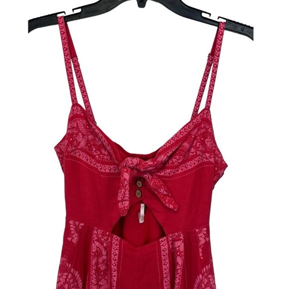 Free People | Pink Red Printed Strappy Jumpsuit OB793522 Sz 0 - Picture 8 of 16